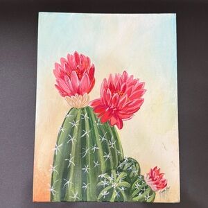 Cactus Bloom Signed by Mimi Rozo Acrylic Painting 9”X12”